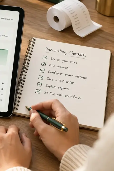 A completed merchant onboarding checklist with every essential ticked